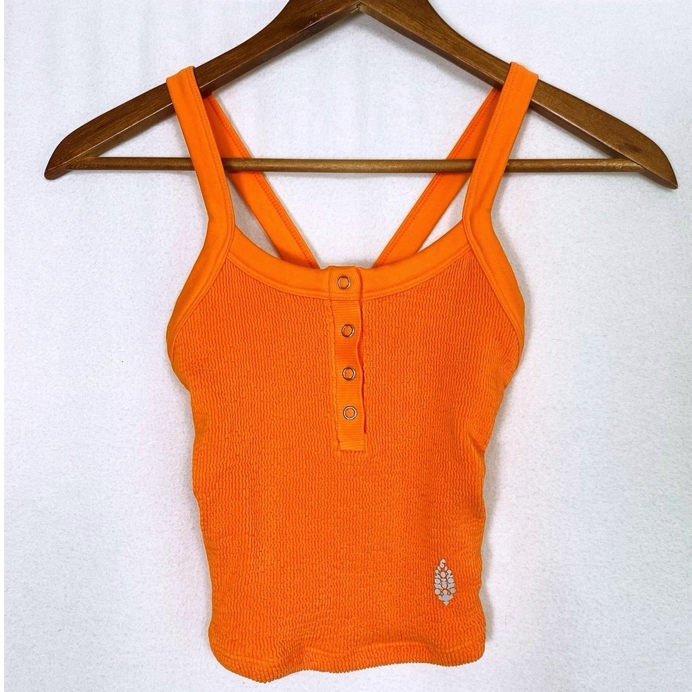 NWT Free People Movement XS Tank Top Henley Crop Ribbed Coastal Boho Chic Sporty - Picture 2 of 6